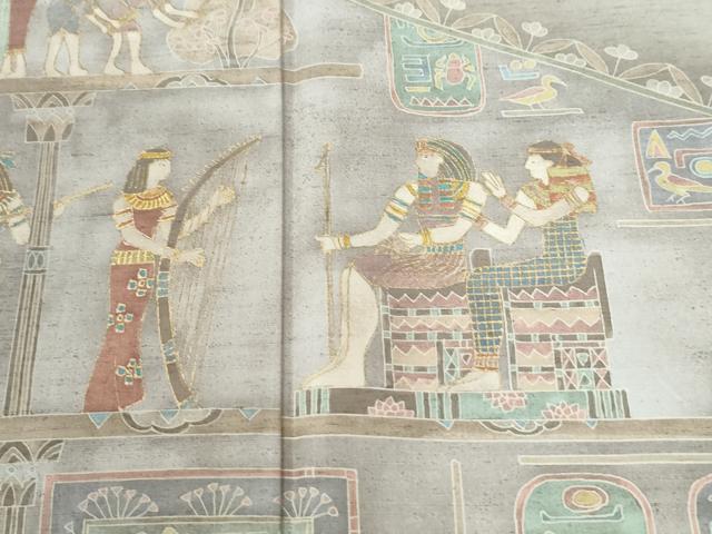 平和屋着物●訪問着　紬地　作家物　エジプト壁画文様　金彩　銀座おゝぎ屋扱い　正絹　逸品　未使用　CABI2327yc