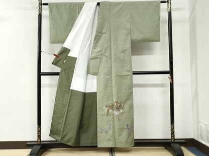 平和屋着物●色留訪問着　紬地　鹿　正絹　逸品　CABI2328yc
