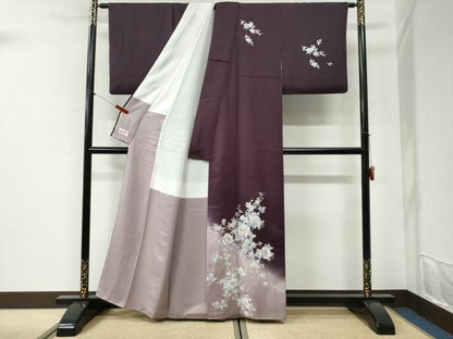 平和屋着物●螺鈿作家　藤本隆士　訪問着　枝牡丹花文　暈し染め　銀彩　やまと誂製　正絹　逸品　CABI2329yc