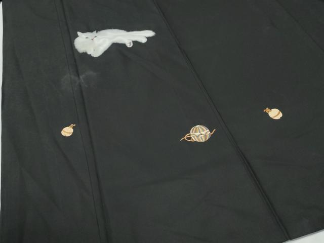平和屋着物●本場縞大島紬　色留訪問着　総刺繍　猫　鈴　毬　正絹　逸品　CABI2330yc