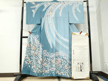平和屋着物●銀座　志ま亀　訪問着　辻が花　暈し染め　たとう紙付き　正絹　逸品　CABI2336yc
