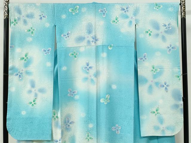 平和屋着物●豪華振袖　舞花文　ラメ糸　暈し染め　銀通し地　正絹　逸品　CABI2338yc