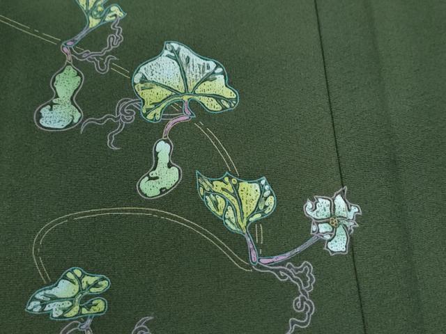 平和屋着物●本加賀友禅作家　由水煌人　訪問着　瓢箪蔦の葉文　正絹　逸品　CABI2339yc