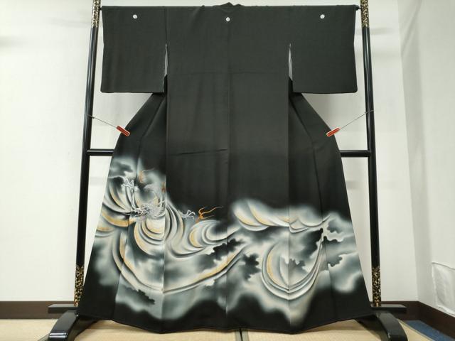 平和屋着物●豪華黒留袖　刺繍　龍　暈し染め　金銀彩　正絹　逸品　CABI2340yc