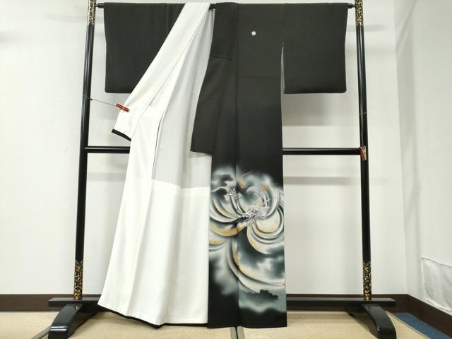 平和屋着物●豪華黒留袖　刺繍　龍　暈し染め　金銀彩　正絹　逸品　CABI2340yc