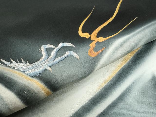平和屋着物●豪華黒留袖　刺繍　龍　暈し染め　金銀彩　正絹　逸品　CABI2340yc
