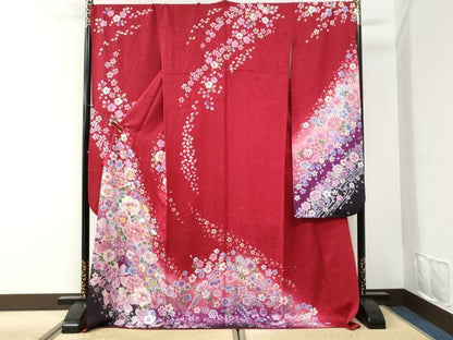 平和屋着物●豪華振袖　雪輪牡丹舞桜文　暈し染め　金彩　正絹　逸品　CABI2344yc