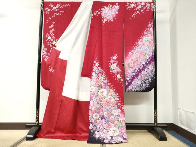 平和屋着物●豪華振袖　雪輪牡丹舞桜文　暈し染め　金彩　正絹　逸品　CABI2344yc