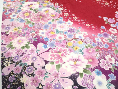 平和屋着物●豪華振袖　雪輪牡丹舞桜文　暈し染め　金彩　正絹　逸品　CABI2344yc