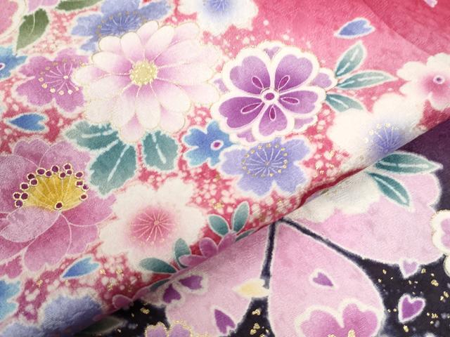 平和屋着物●豪華振袖　雪輪牡丹舞桜文　暈し染め　金彩　正絹　逸品　CABI2344yc