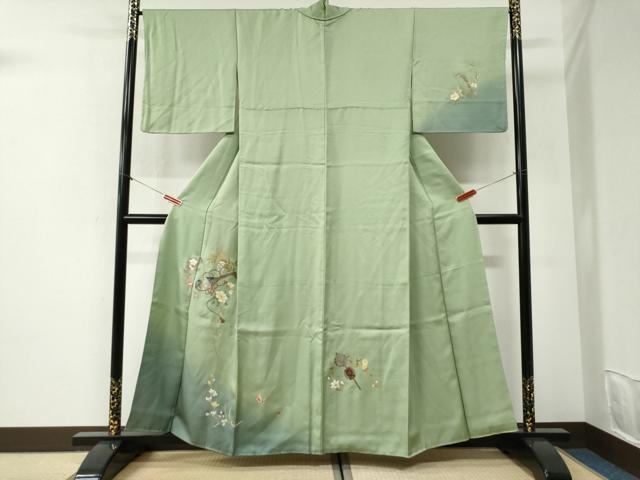 平和屋着物●訪問着　琵琶　でんでん太鼓　草花文　暈し染め　金彩　正絹　逸品　CABI2351yc