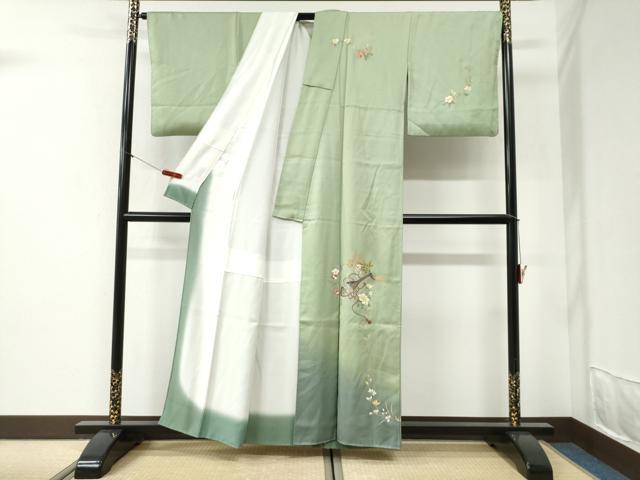 平和屋着物●訪問着　琵琶　でんでん太鼓　草花文　暈し染め　金彩　正絹　逸品　CABI2351yc