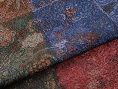 平和屋着物●上質な小紋　吉祥花鳥文　鬼しぼ縮緬　正絹　逸品　CABI2352yc