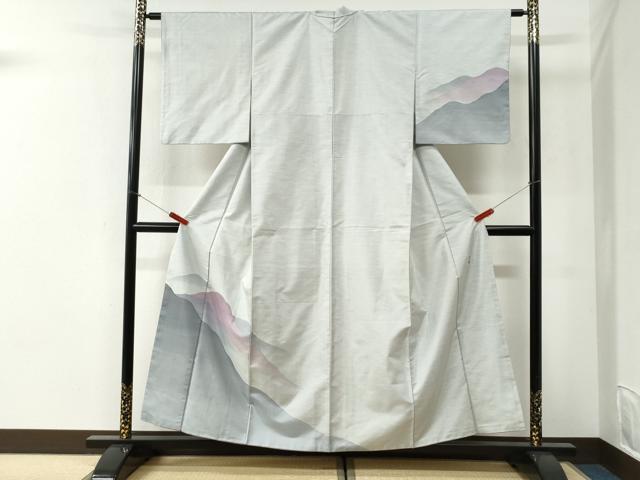平和屋着物●西陣　京の名門　じゅらく謹製　帝王紫　訪問着　紬地　遠山文　さが美扱い　正絹　逸品　CABI2355yc