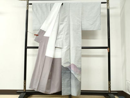 平和屋着物●西陣　京の名門　じゅらく謹製　帝王紫　訪問着　紬地　遠山文　さが美扱い　正絹　逸品　CABI2355yc
