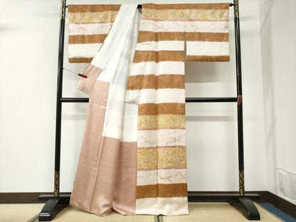 平和屋着物●訪問着　絞り　横段草花文　正絹　逸品　CABI2356yc