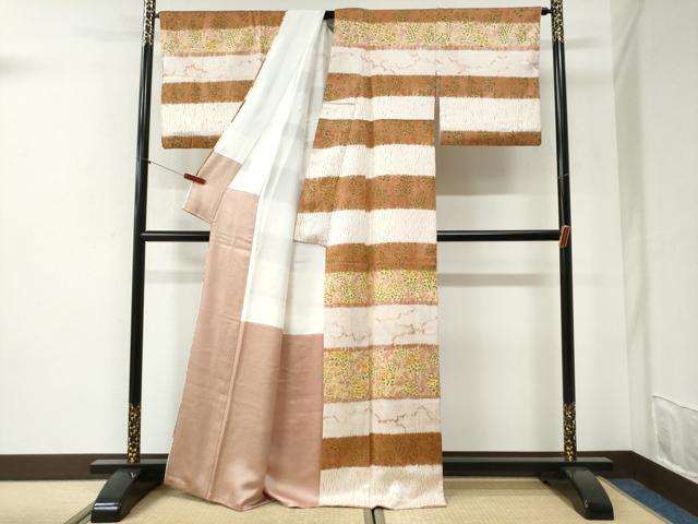 平和屋着物●訪問着　絞り　横段草花文　正絹　逸品　CABI2356yc