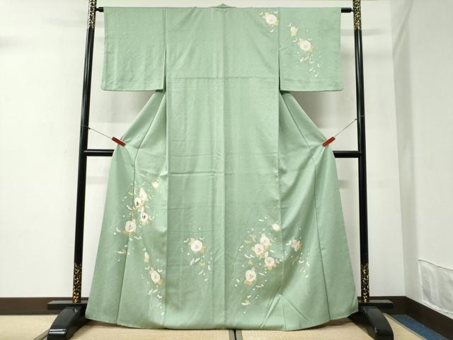 平和屋着物●訪問着　刺繍　椿　金彩　正絹　逸品　CABI2358yc