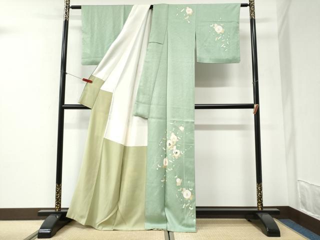 平和屋着物●訪問着　刺繍　椿　金彩　正絹　逸品　CABI2358yc