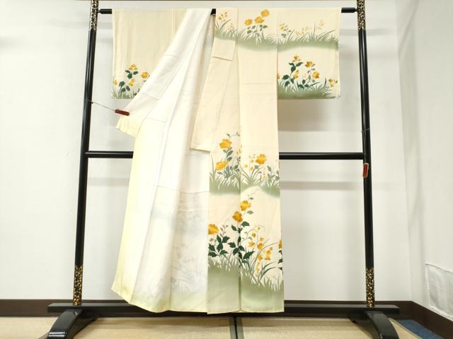 平和屋着物●訪問着　草花文　暈し染め　金彩　正絹　逸品　未使用　CABI2361yc