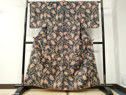 平和屋着物●上質な紬　ろうけつ染　裏菊　正絹　逸品　CABI2365yc