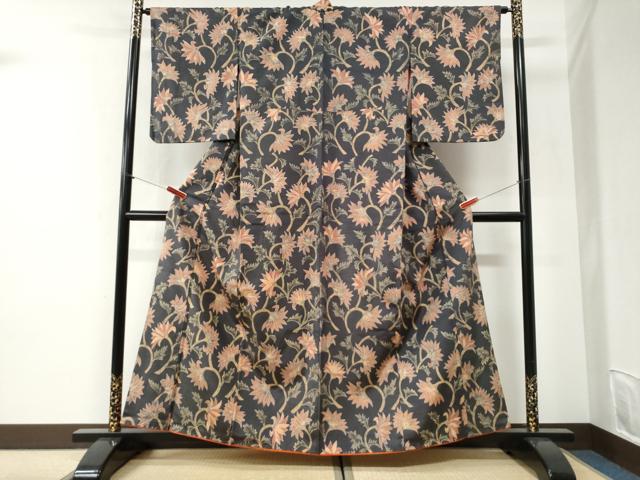 平和屋着物●上質な紬　ろうけつ染　裏菊　正絹　逸品　CABI2365yc