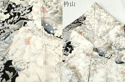 平和屋着物●豪華振袖　舟牡丹花文　黒地　金彩　やまと誂製　正絹　逸品　CABI2367yc