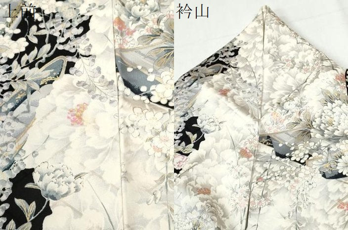 平和屋着物●豪華振袖　舟牡丹花文　黒地　金彩　やまと誂製　正絹　逸品　CABI2367yc