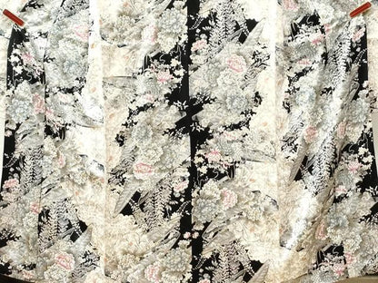 平和屋着物●豪華振袖　舟牡丹花文　黒地　金彩　やまと誂製　正絹　逸品　CABI2367yc
