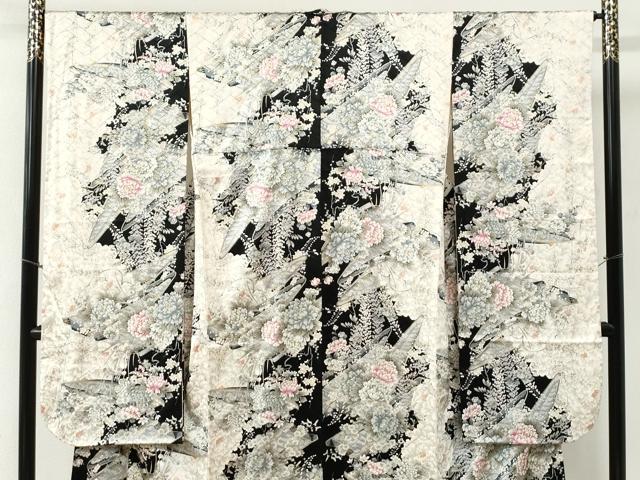 平和屋着物●豪華振袖　舟牡丹花文　黒地　金彩　やまと誂製　正絹　逸品　CABI2367yc