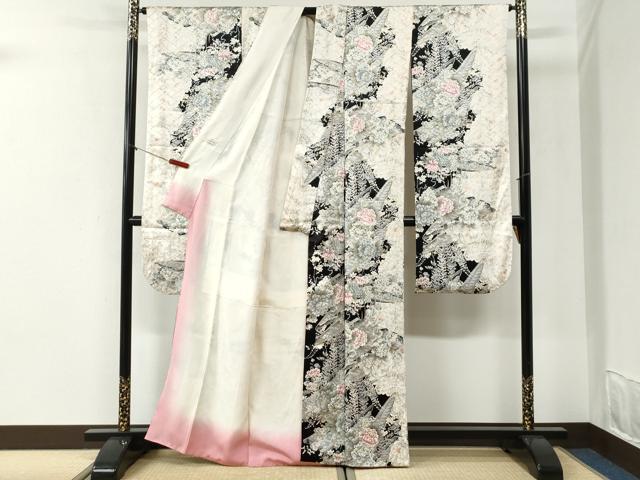 平和屋着物●豪華振袖　舟牡丹花文　黒地　金彩　やまと誂製　正絹　逸品　CABI2367yc