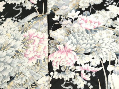 平和屋着物●豪華振袖　舟牡丹花文　黒地　金彩　やまと誂製　正絹　逸品　CABI2367yc