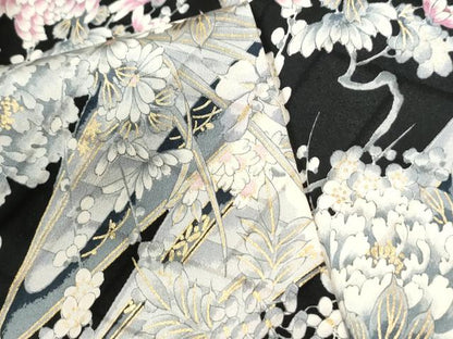 平和屋着物●豪華振袖　舟牡丹花文　黒地　金彩　やまと誂製　正絹　逸品　CABI2367yc