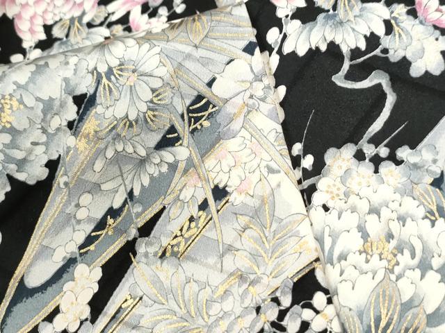 平和屋着物●豪華振袖　舟牡丹花文　黒地　金彩　やまと誂製　正絹　逸品　CABI2367yc