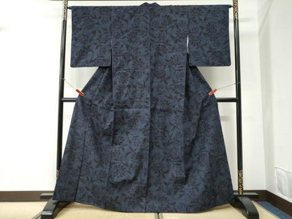 平和屋着物●結城紬　80亀甲　更紗草花文　正絹　逸品　CABI2372yc