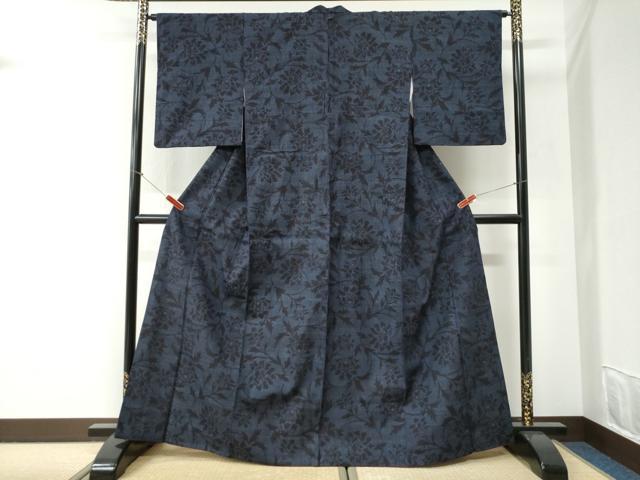 平和屋着物●結城紬　80亀甲　更紗草花文　正絹　逸品　CABI2372yc