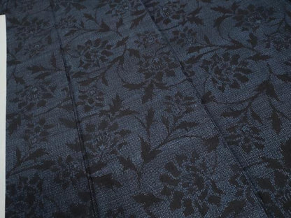 平和屋着物●結城紬　80亀甲　更紗草花文　正絹　逸品　CABI2372yc