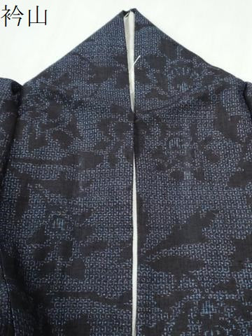 平和屋着物●結城紬　80亀甲　更紗草花文　正絹　逸品　CABI2372yc