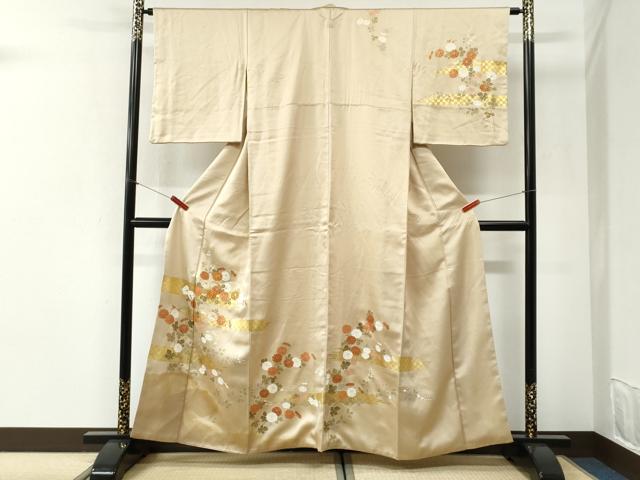 平和屋着物●訪問着　駒刺繍　霞枝菊文　金彩　正絹　逸品　CABI2374yc