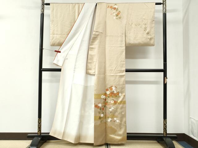 平和屋着物●訪問着　駒刺繍　霞枝菊文　金彩　正絹　逸品　CABI2374yc