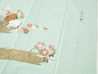 平和屋着物●訪問着　作家物　霞花籠文　金彩　鬼しぼ縮緬　正絹　逸品　CABI2377yc