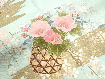 平和屋着物●訪問着　作家物　霞花籠文　金彩　鬼しぼ縮緬　正絹　逸品　CABI2377yc