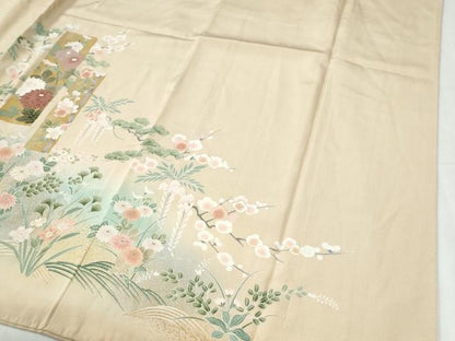 平和屋着物●豪華色留袖　駒刺繍　短冊群鶴浜松花文　暈し染め　金彩　正絹　逸品　CABI2378yc