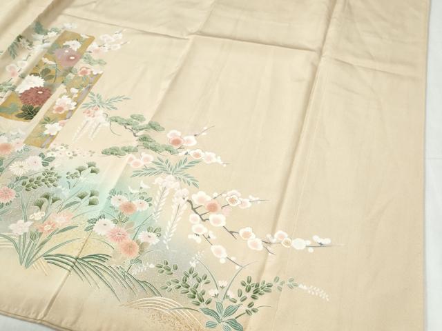 平和屋着物●豪華色留袖　駒刺繍　短冊群鶴浜松花文　暈し染め　金彩　正絹　逸品　CABI2378yc