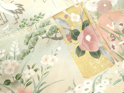 平和屋着物●豪華色留袖　駒刺繍　短冊群鶴浜松花文　暈し染め　金彩　正絹　逸品　CABI2378yc