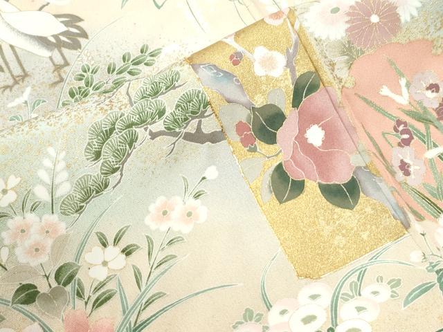 平和屋着物●豪華色留袖　駒刺繍　短冊群鶴浜松花文　暈し染め　金彩　正絹　逸品　CABI2378yc