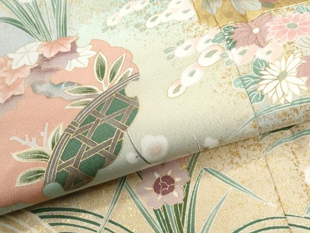 平和屋着物●豪華色留袖　駒刺繍　短冊群鶴浜松花文　暈し染め　金彩　正絹　逸品　CABI2378yc