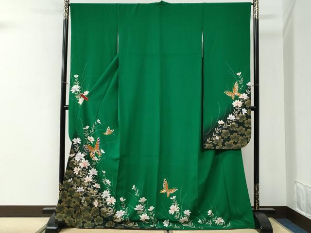 平和屋着物●豪華振袖　花蝶文　暈し染め　金彩　正絹　逸品　CABI2381yc