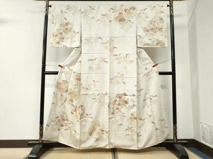 平和屋着物●創業460年・千總　訪問着　駒刺繍　雪輪草花文　金彩　三越扱い　正絹　逸品　CABI2389yc