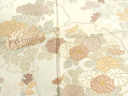 平和屋着物●創業460年・千總　訪問着　駒刺繍　雪輪草花文　金彩　三越扱い　正絹　逸品　CABI2389yc